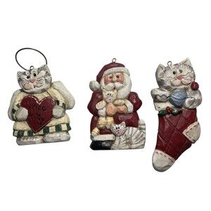 Vintage Eddie Walker Christmas Ornament Set Of 3 Angel Kitty Stocking Cat Santa